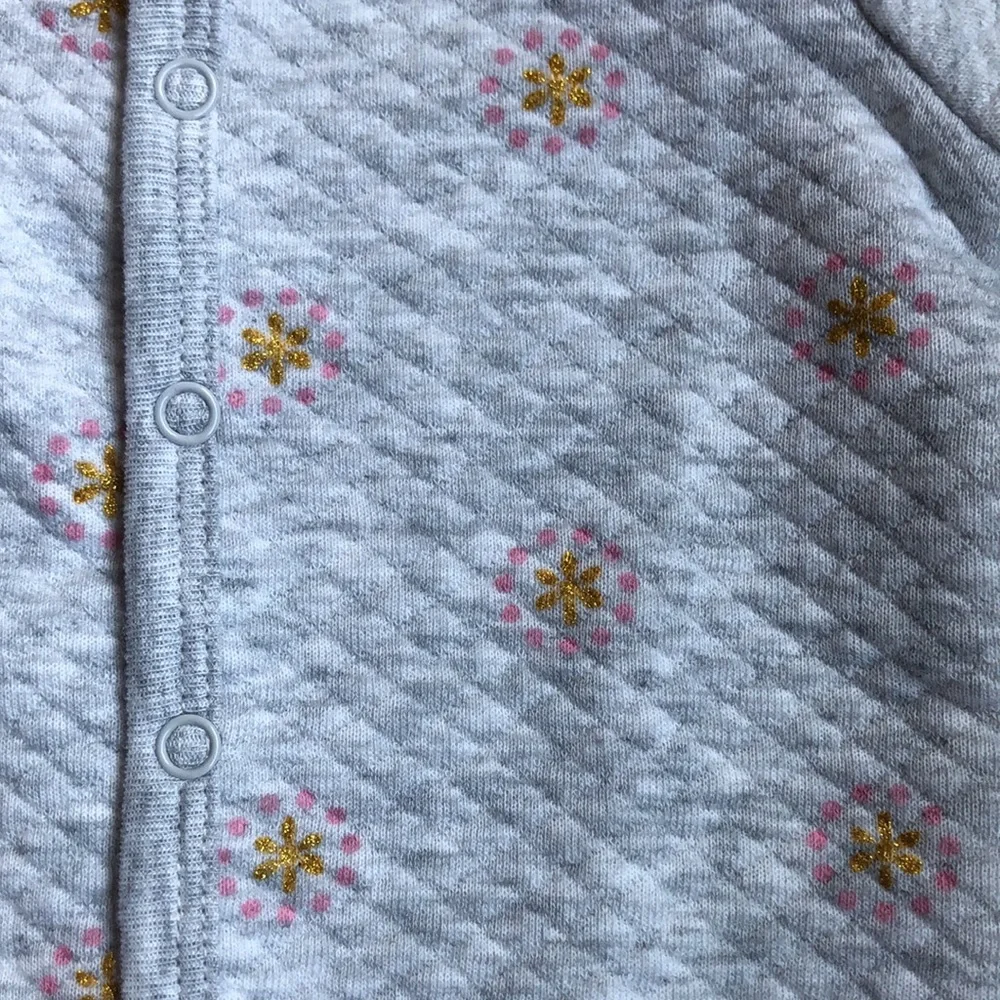 Quilted Metallic Baby Romper and Hat Set, Size 0-3 Months